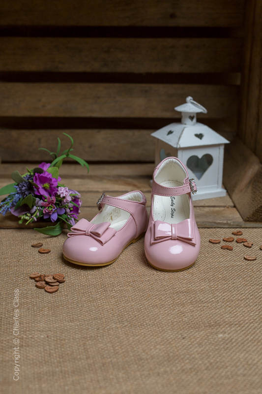 Girls Pink Double Bow Patent Leather Shoes